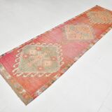 3x11 Reddish Coral Tones Vintage Runner Rug, Handwoven Runner Rug,91x346Cm