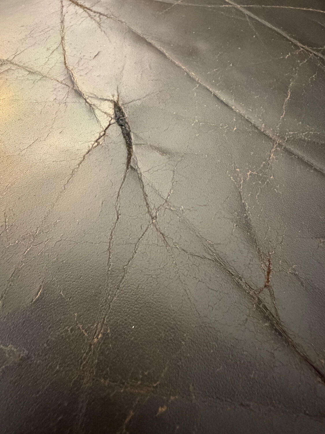 Vintage black leather Dreipunkt Scala design 3-seater sofa in teak.