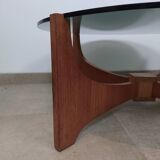 Teak round coffee table and smoked glass
