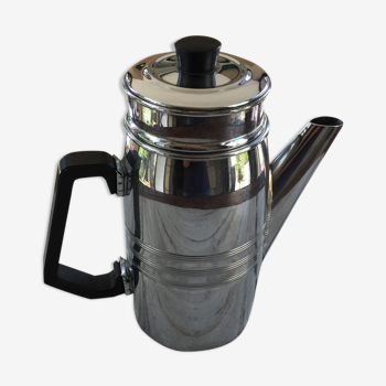 Cafetière ancienne en métal cuivre chromé N°1