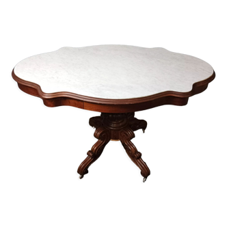 Violin table in mahogany and marble, 19th century