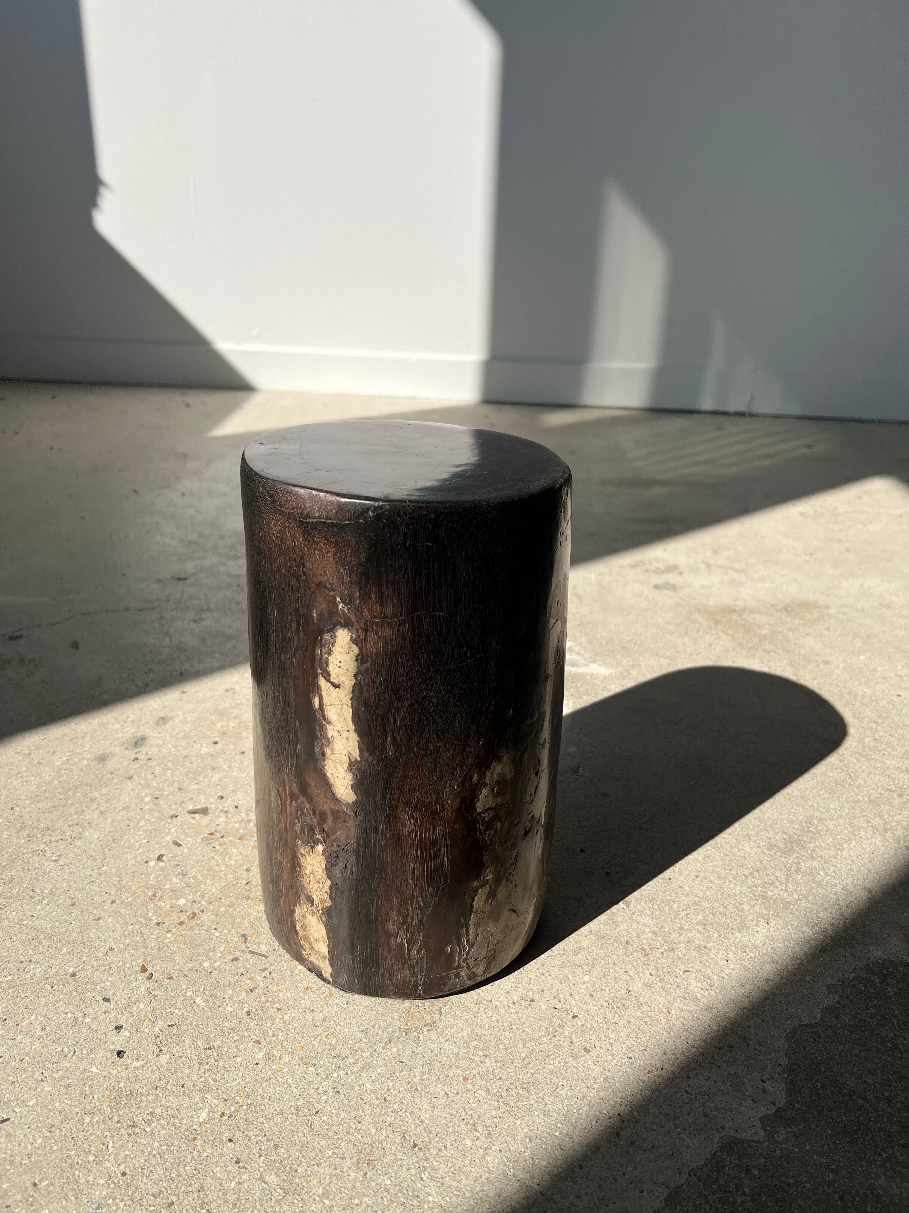 Side table in black petrified wood h:28,5cm d:17cm