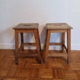 Pair of antique wooden workshop stools