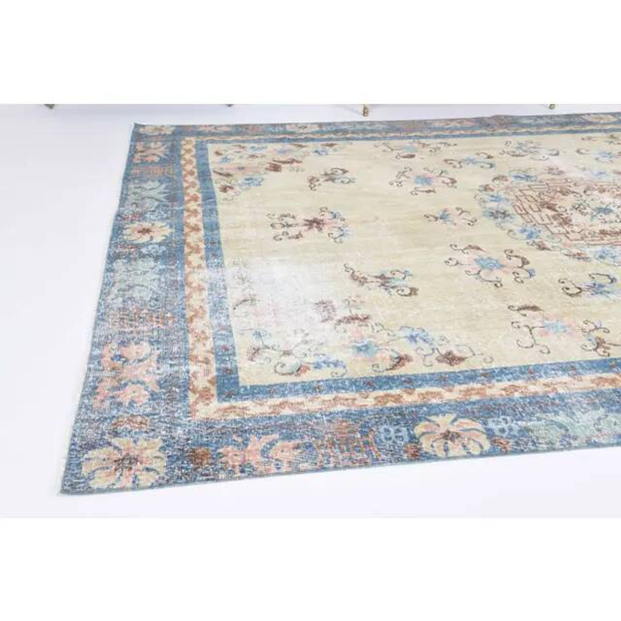 Vintage Turkish Hand-Knotted Wool Cotton Beige Area Rug 230x340