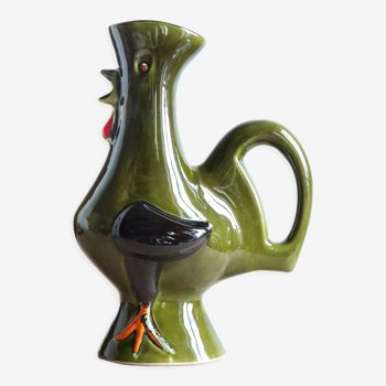 Vintage zoomorphic ceramic rooster pitcher by Poët Laval, Cocorico model, 60s