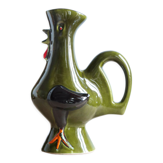 Vintage zoomorphic ceramic rooster pitcher by Poët Laval, Cocorico model, 60s