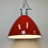 Large Red Painted Industrial Factory Lamp from Elektrosvit, 1960s