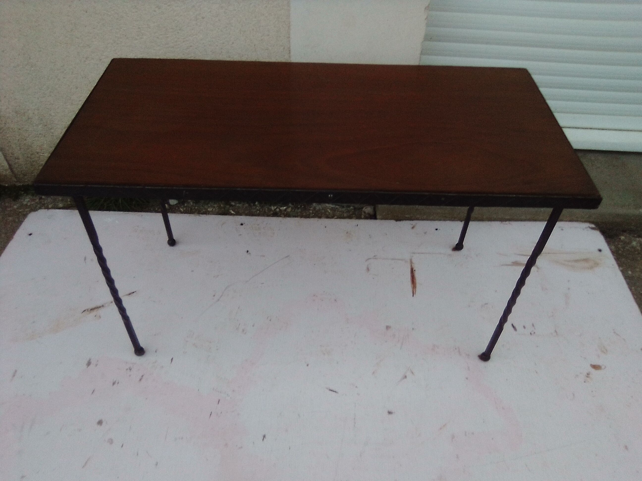 Coffee table wrought iron legs wooden top 77 x 38 cm