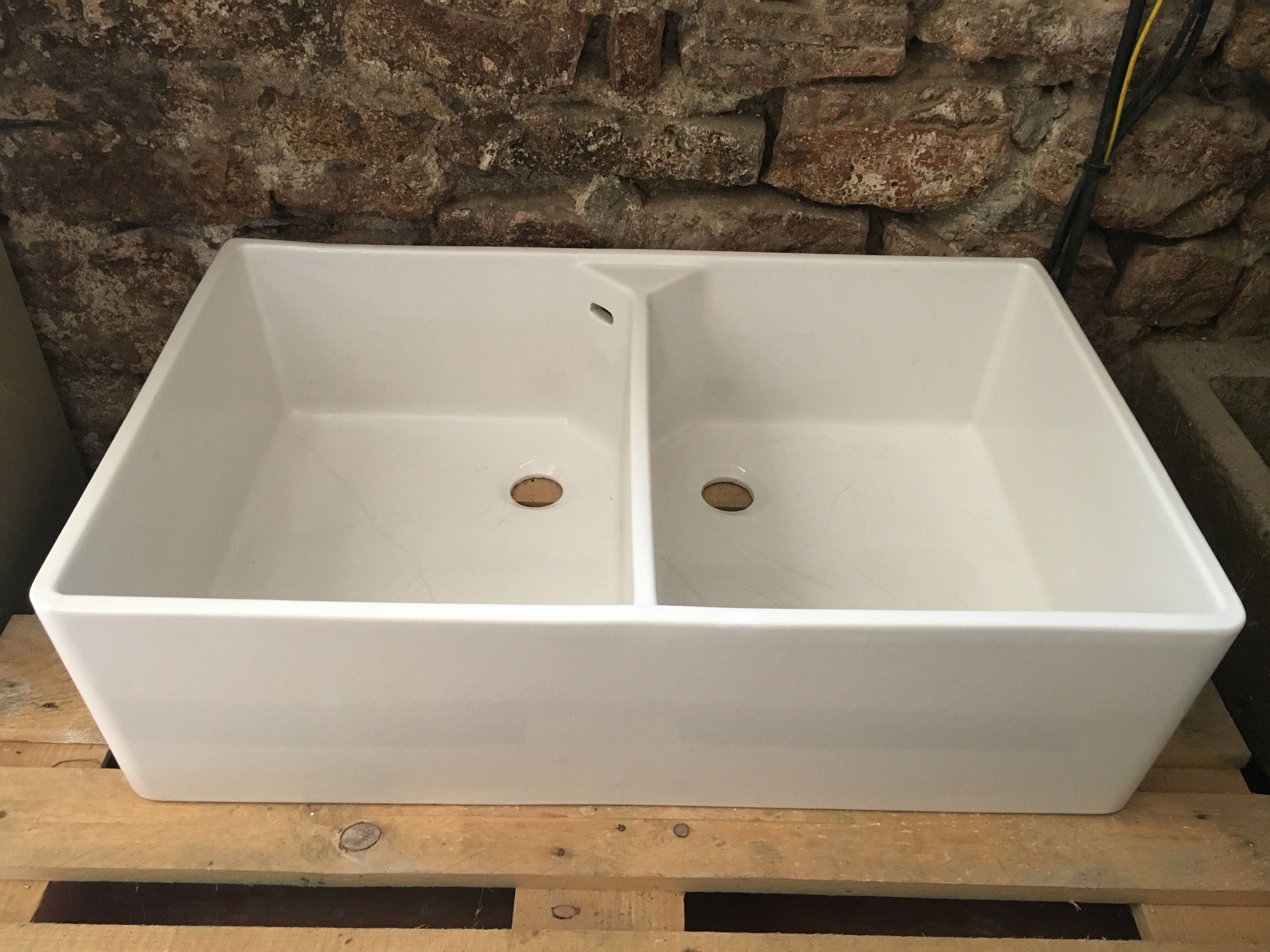Enamelled stoneware double sink 40
