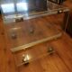 David Lange designer coffee table, plexiglass and gold metal, sliding top