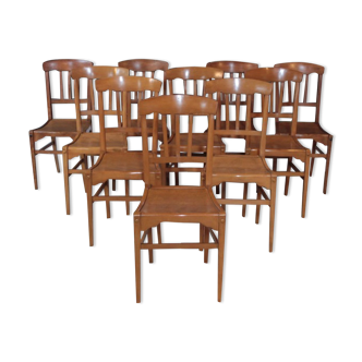 Set of 10 chairs in beech 20th