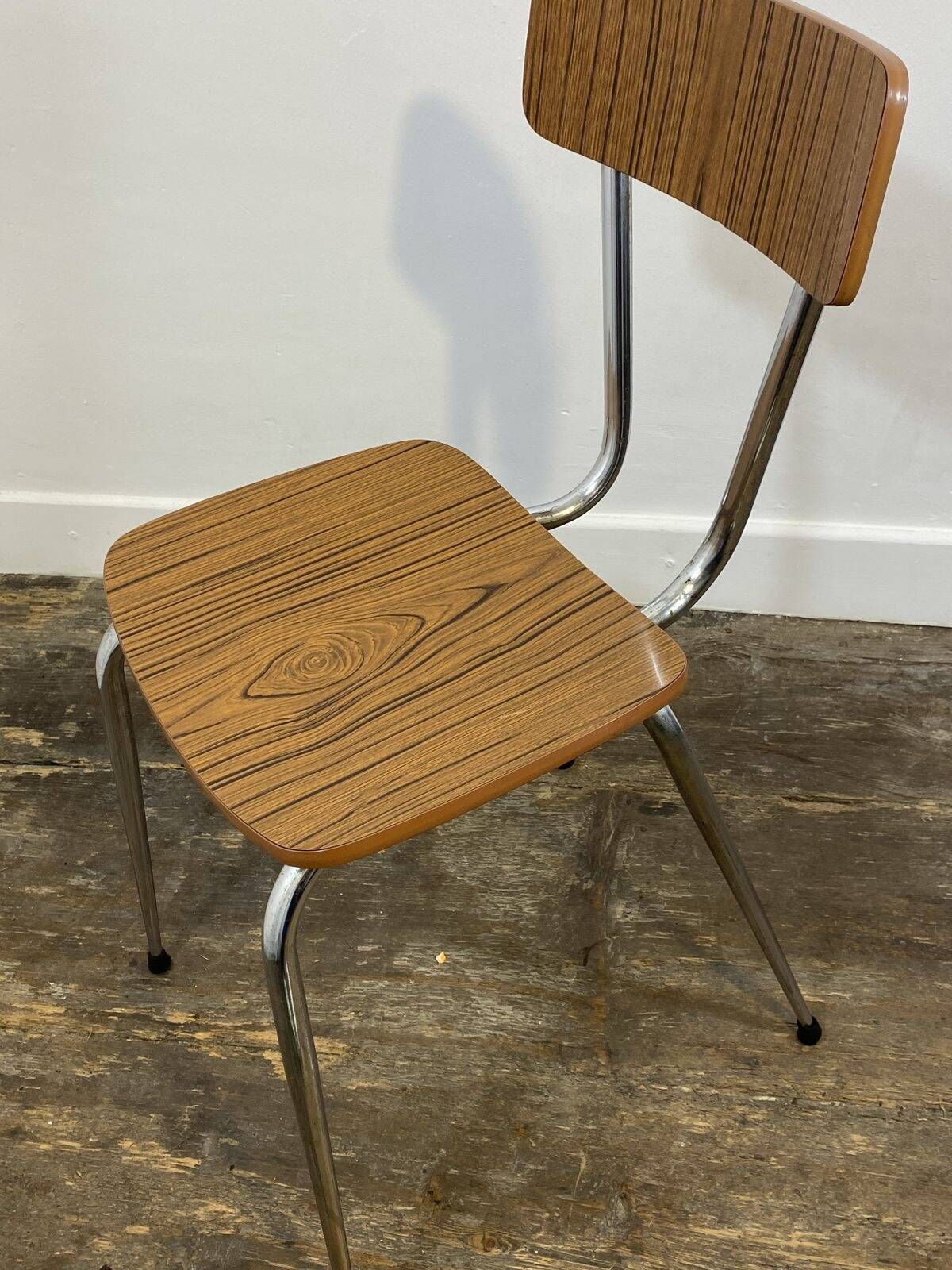Set of 3 vintage French kitchen chairs, formica & chrome, 1960s-70s