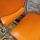Set of 4 vintage chrome skai orange chairs 1970