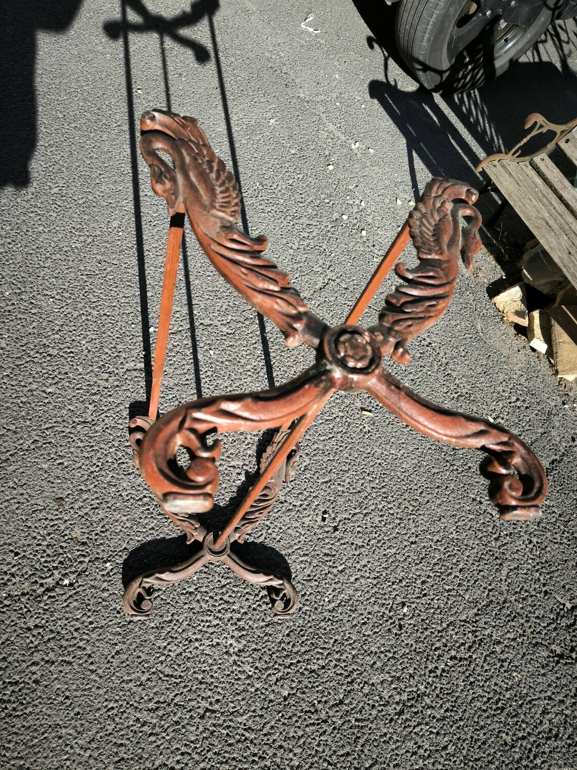 Cast iron and marble swan-neck coffee table