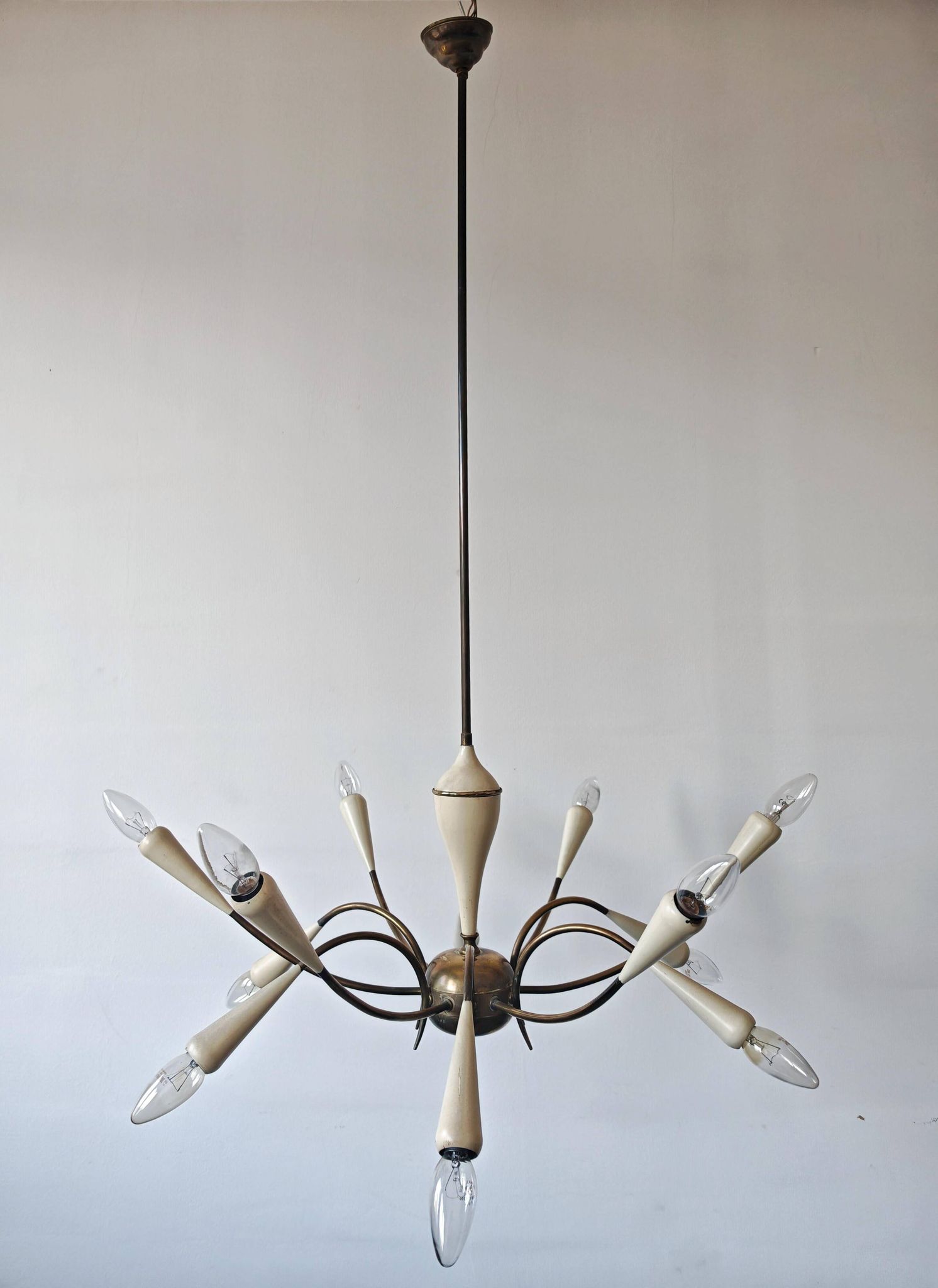 Lustre Stilnovo 12 arms brass Mid Century Modern 1950s