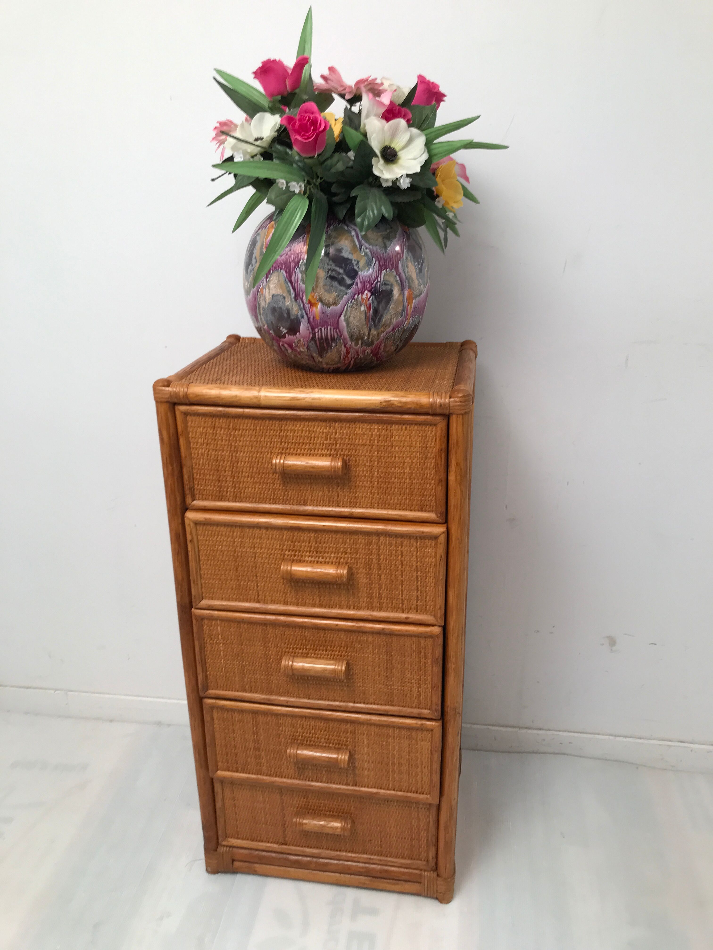 Vintage bamboo chest of drawers from the 60s and 70s