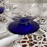 Lot de 4 verres coupes coupelles art déco et pied coloré bleu