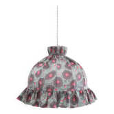Suspension vintage recyclée — Carcasse dôme et habillage fleuri gris-bleu