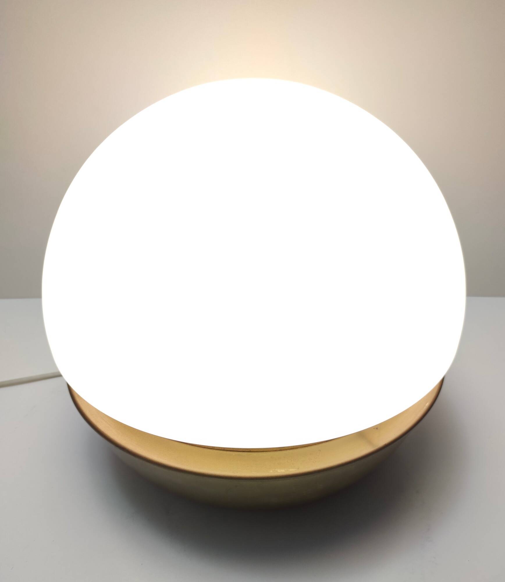 Space Age White Opaline Murano Glass and Brass Table Lamp, Italy