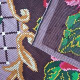 Boho chic Romanian carpet made by hand in wool, floral boho, lavender background with pink flowers 146x186cm