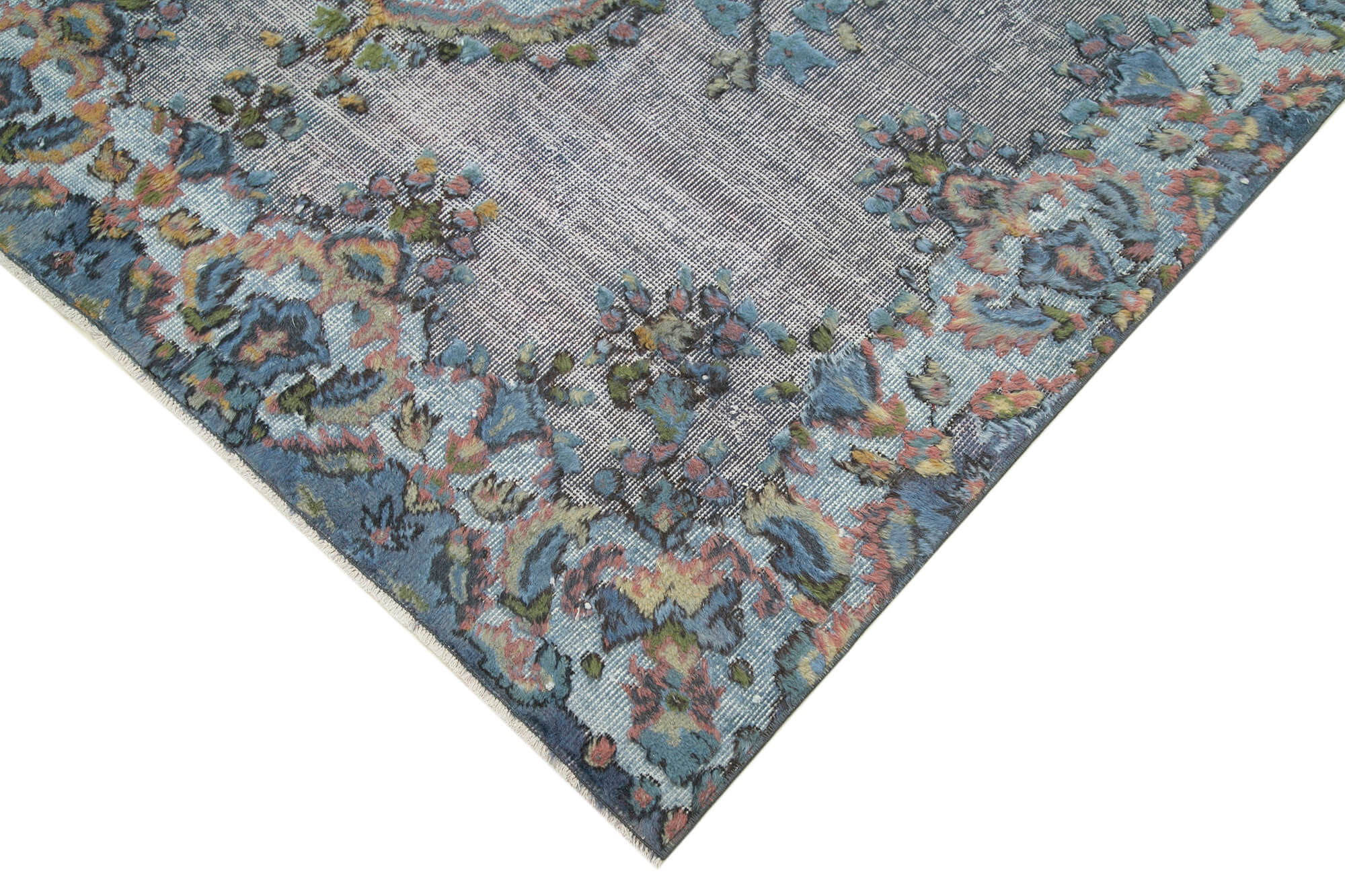 Handmade Hi-Low Pile Oriental 1980s 167 cm x 285 cm Blue Rug