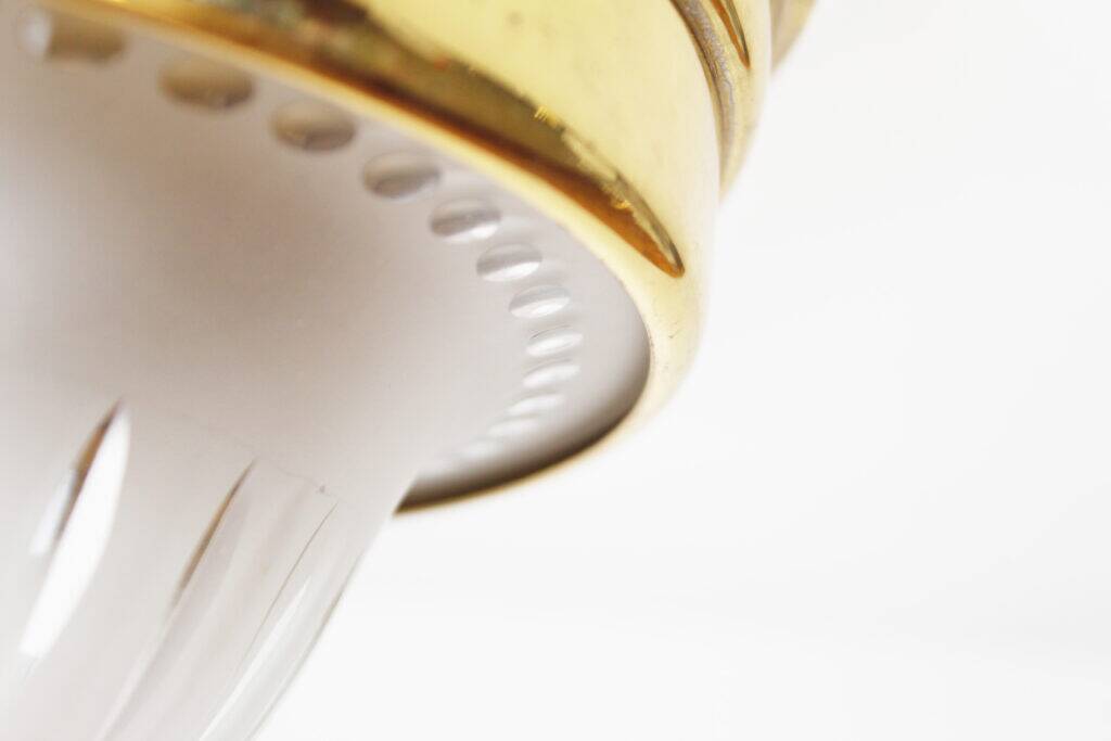 Single vintage brass ceiling light with glass globe