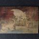 Small old signed painting, scene of cats, oil on panel, 1900