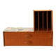 Console, freestanding or wall-mounted Scandinavian shelf in teak and paper with Josef Frank pattern.