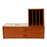 Console, Scandinavian shelf to be placed or wall-mounted in teak and paper with Josef Frank pattern.