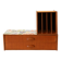 Console, freestanding or wall-mounted Scandinavian shelf in teak and paper with Josef Frank pattern.