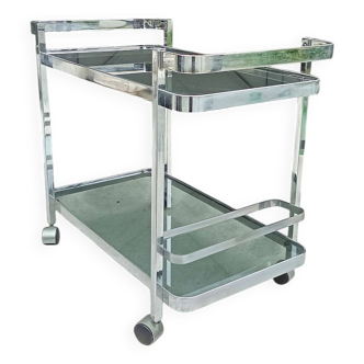 Desserte roulante chariot bar chrome verre fumé design 1970