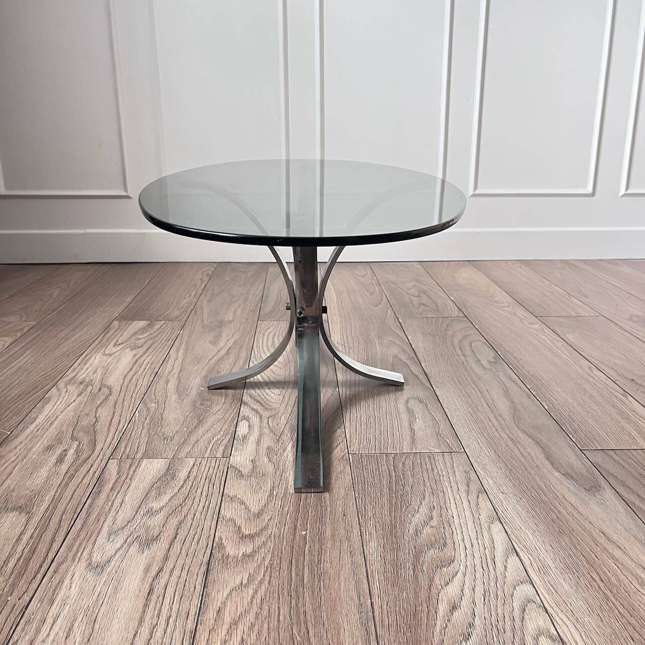 70's coffee table with glass and chrome