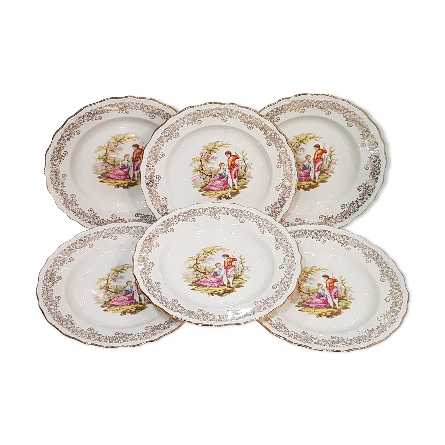 6 Digoin porcelain Fragonard flat plates