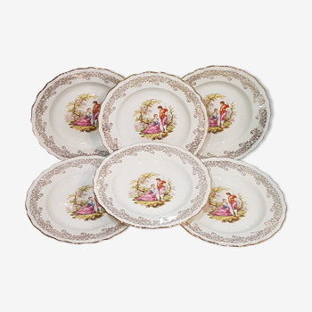 Set de 6 assiettes plates  Fragonard en porcelaine de Digoin
