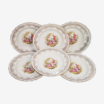 6 Digoin porcelain Fragonard flat plates