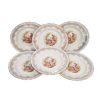 6 Digoin porcelain Fragonard flat plates