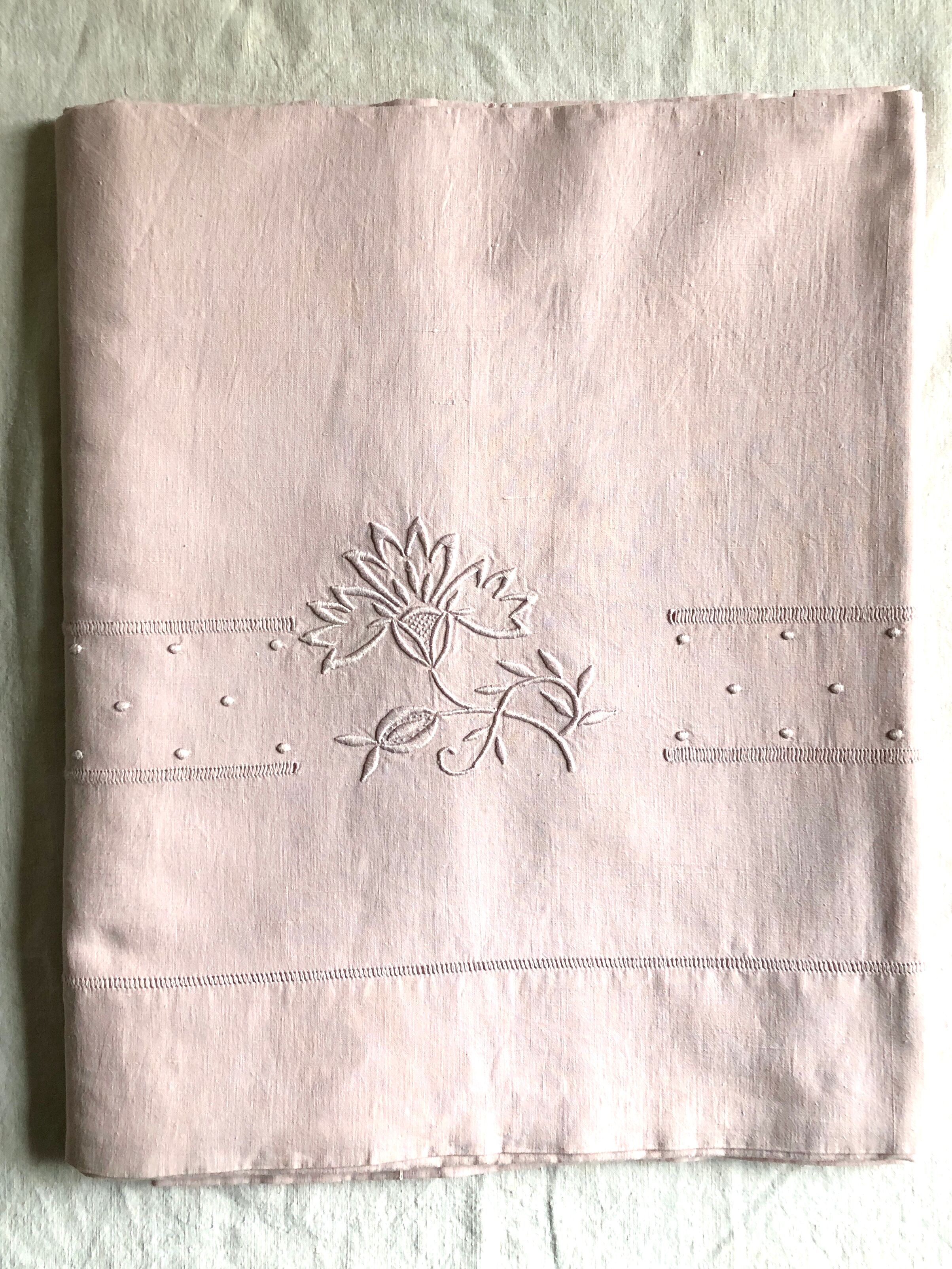 Antique linen and cotton towel dyed in soft pink