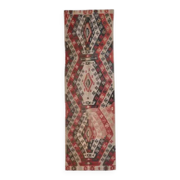 1970s Turkish Oushak Handmade Wool Cotton Red Kilim Runner Rug 130x400