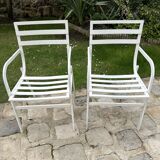 Pair of garden armchairs in white lacquered aluminum - HUGONET