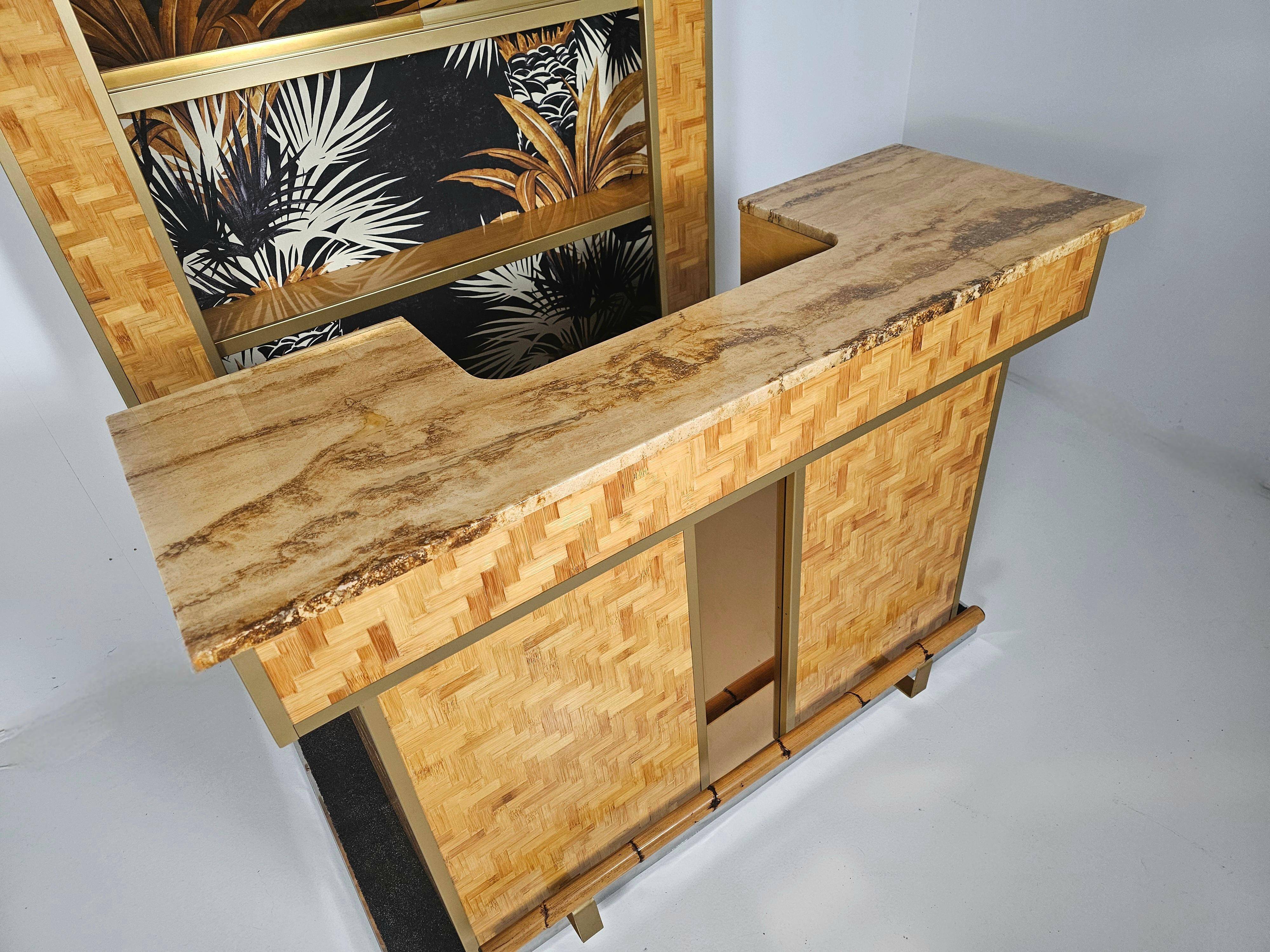 Bar with pressed bamboo stools, Italy, 1970