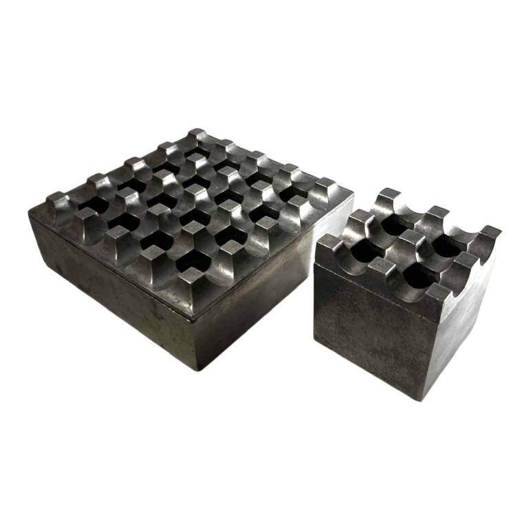 "Ultima15" set of 2 brutalist ashtrays, cast aluminum, ca 1970