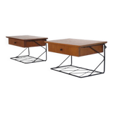 Pair of hanging bedside tables in teak and metal, 1960