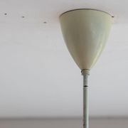 Italian brass enamelled grey chandelier with frosted glass pendants, circa 1960.