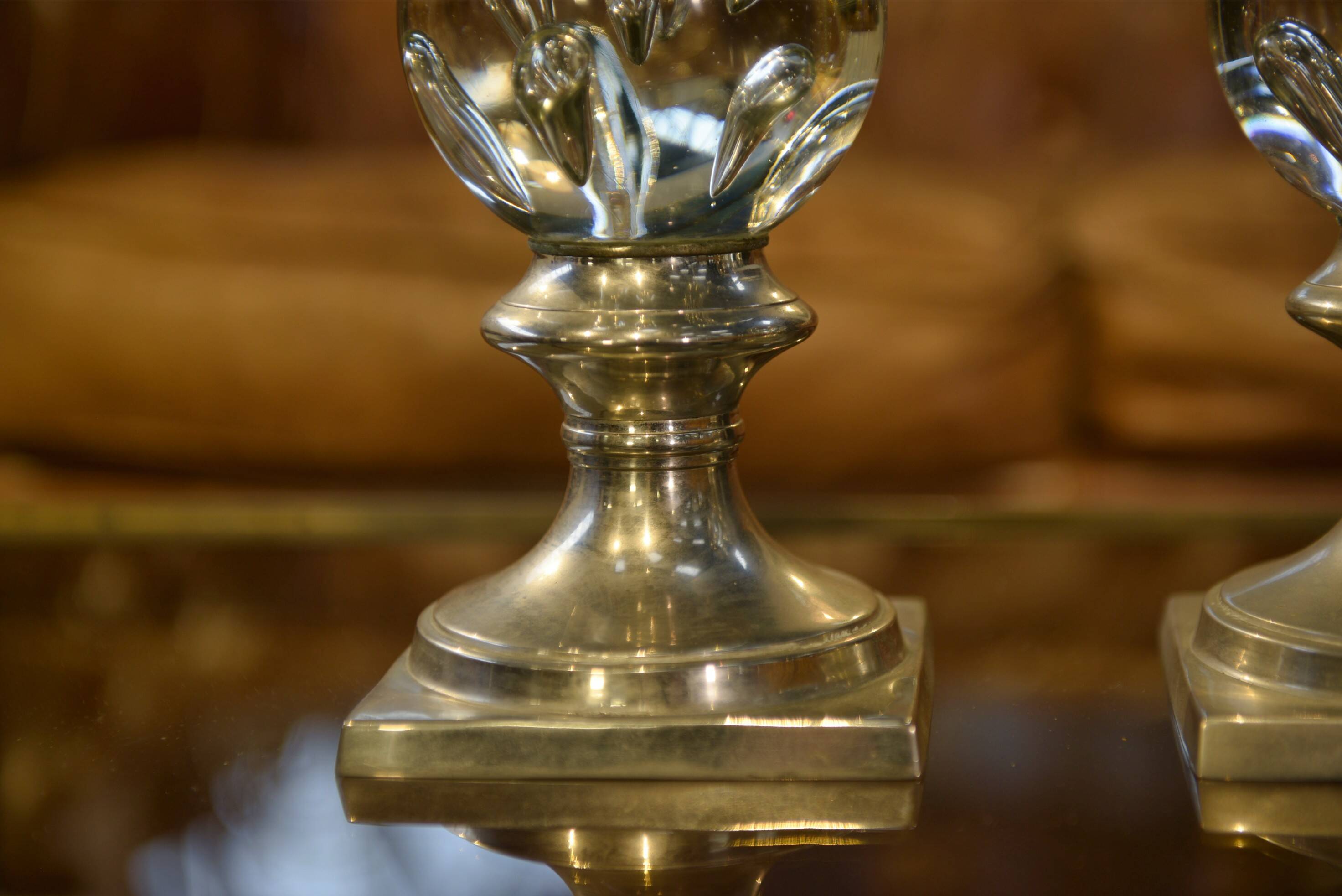 Paire de boules décoratives/boules d’escalier en verre de Murano 1970’s