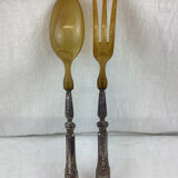 Old salad servers in filled silver and horn