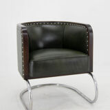 Bauhaus Tubular Armchair in Green Leather,  1930s, Restored