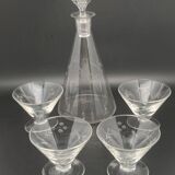 Glassware and bottle set in chiseled glass with flower motif
