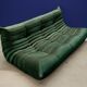Bottle green velvet Togo living room set by Michel Ducaroy for Ligne Roset, set of 5