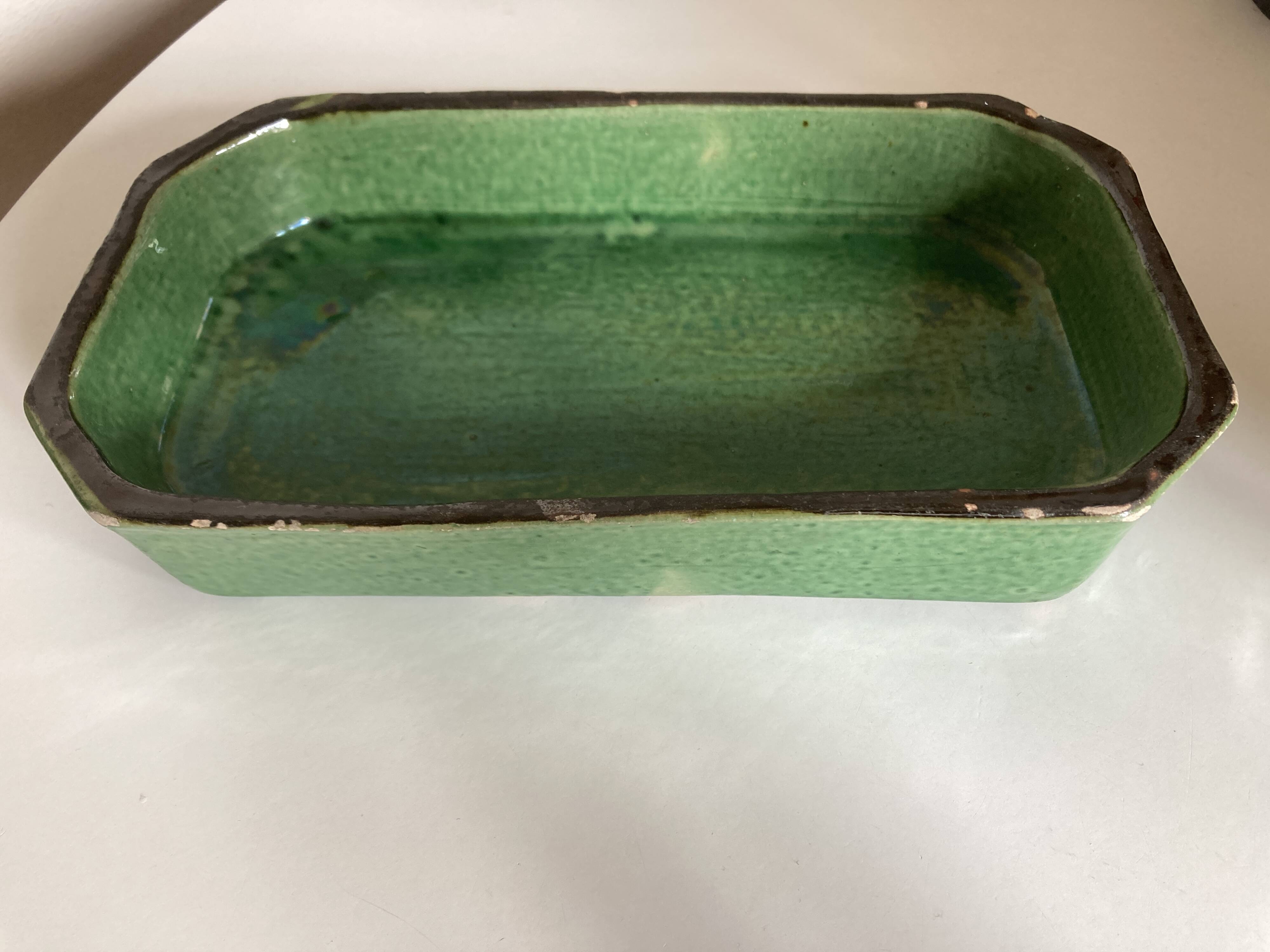 Glazed earthenware dish Aegitna Vallauris green centrepiece 1860
