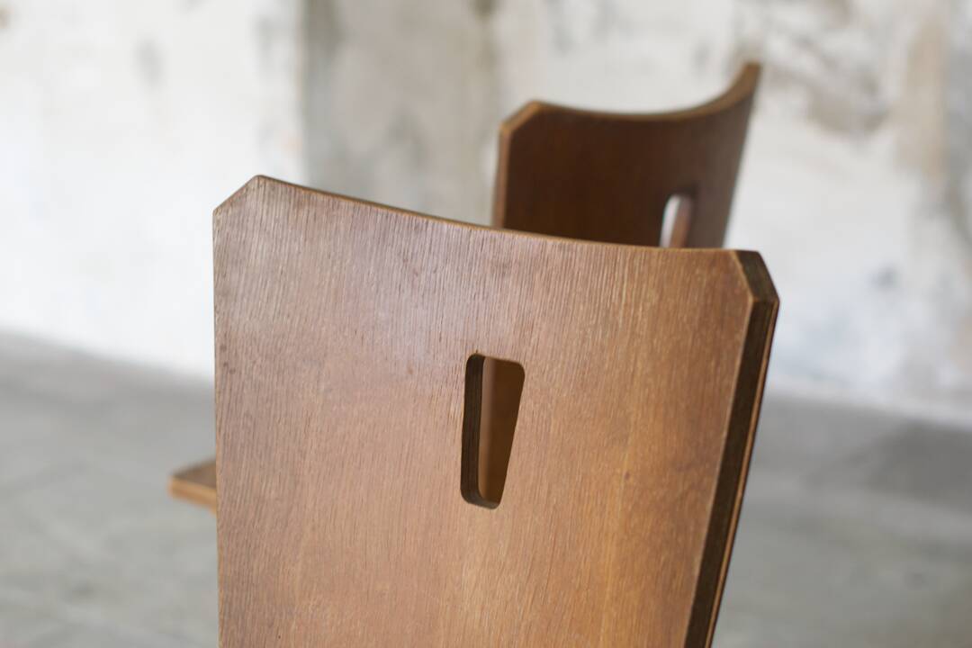 Series of four vintage brutalist wooden chairs 1960
